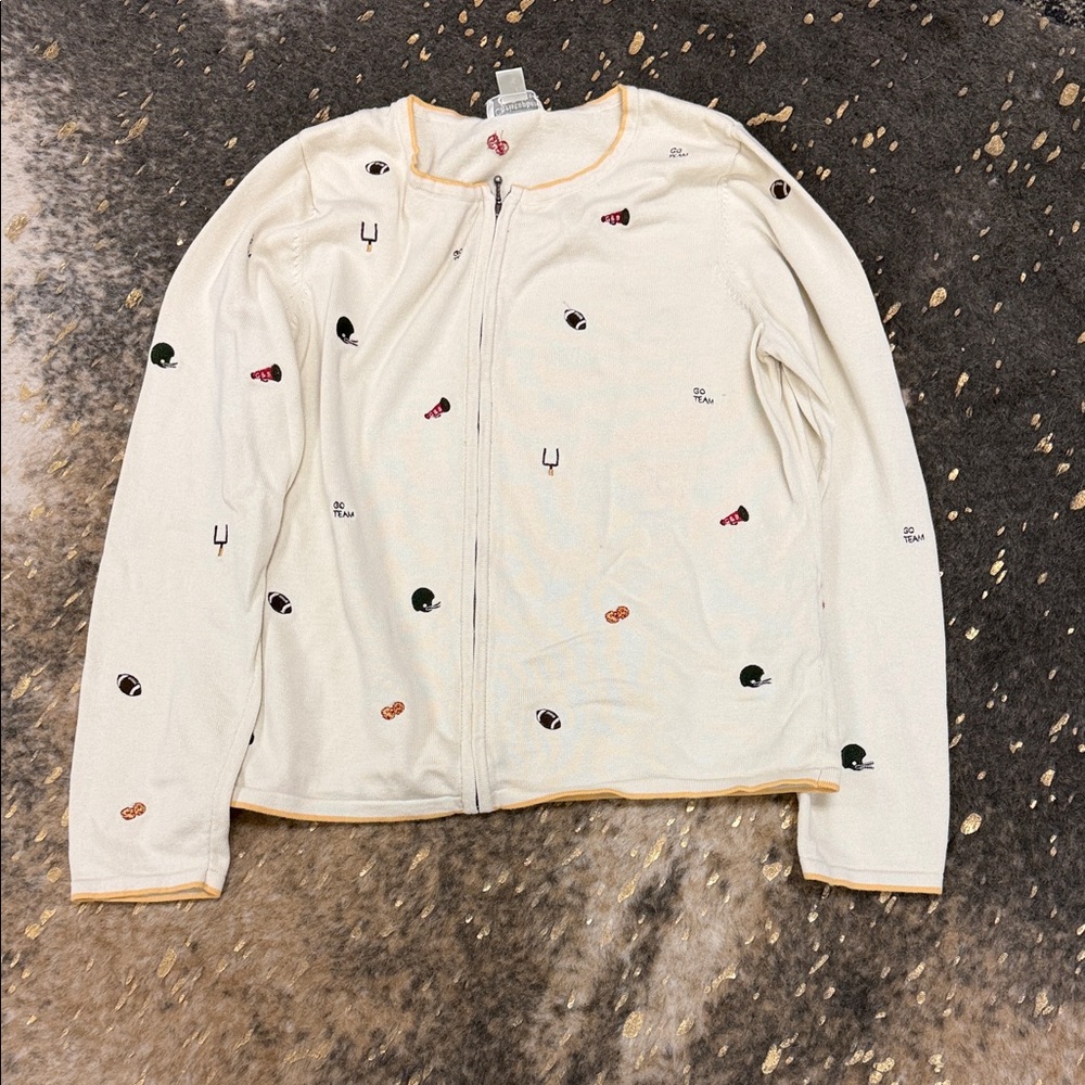 Christopher & Banks Cream and Gold Zip-Up Sweater Football | lg